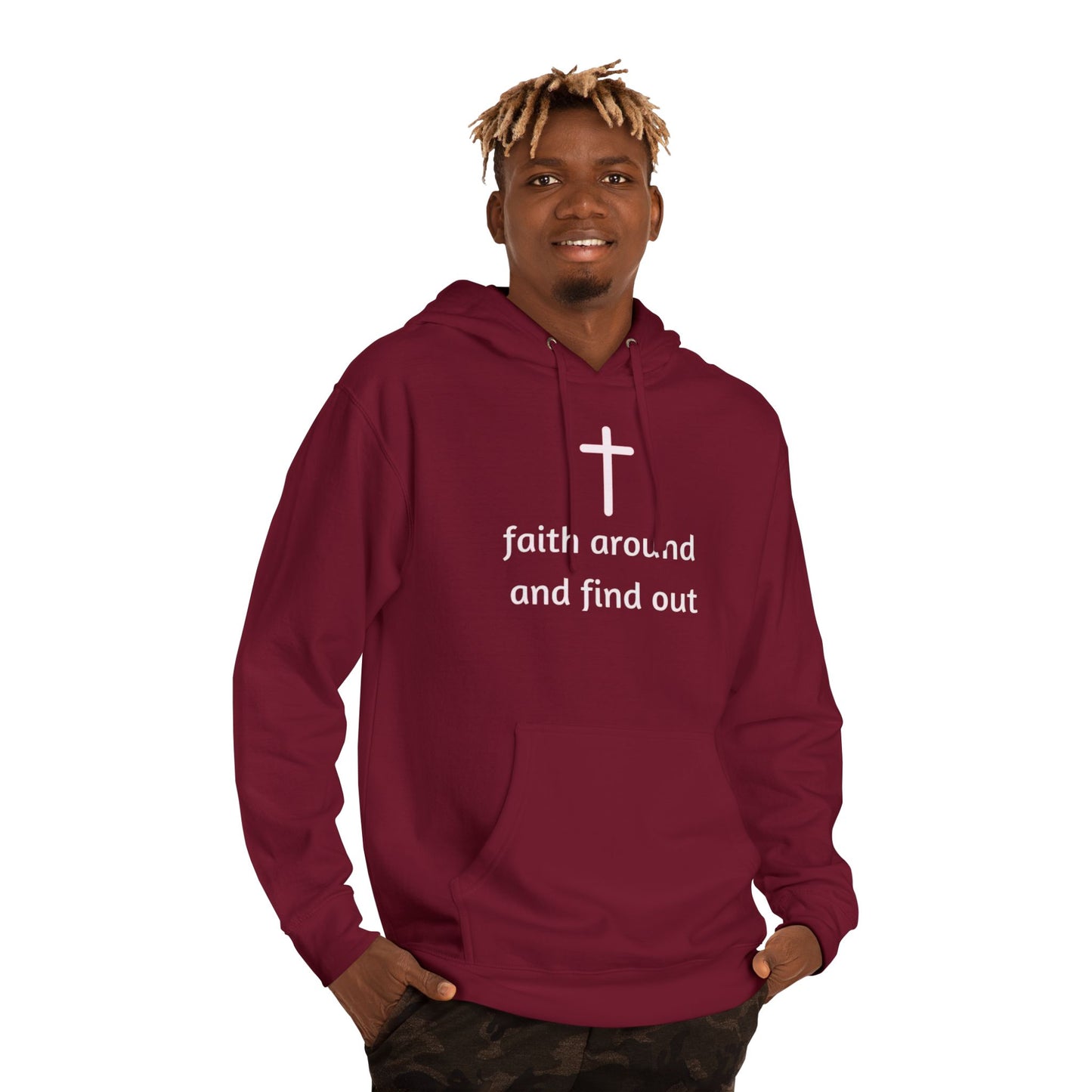 Faith Around and Find Out Unisex Hooded Sweatshirt - Red Cross Design
