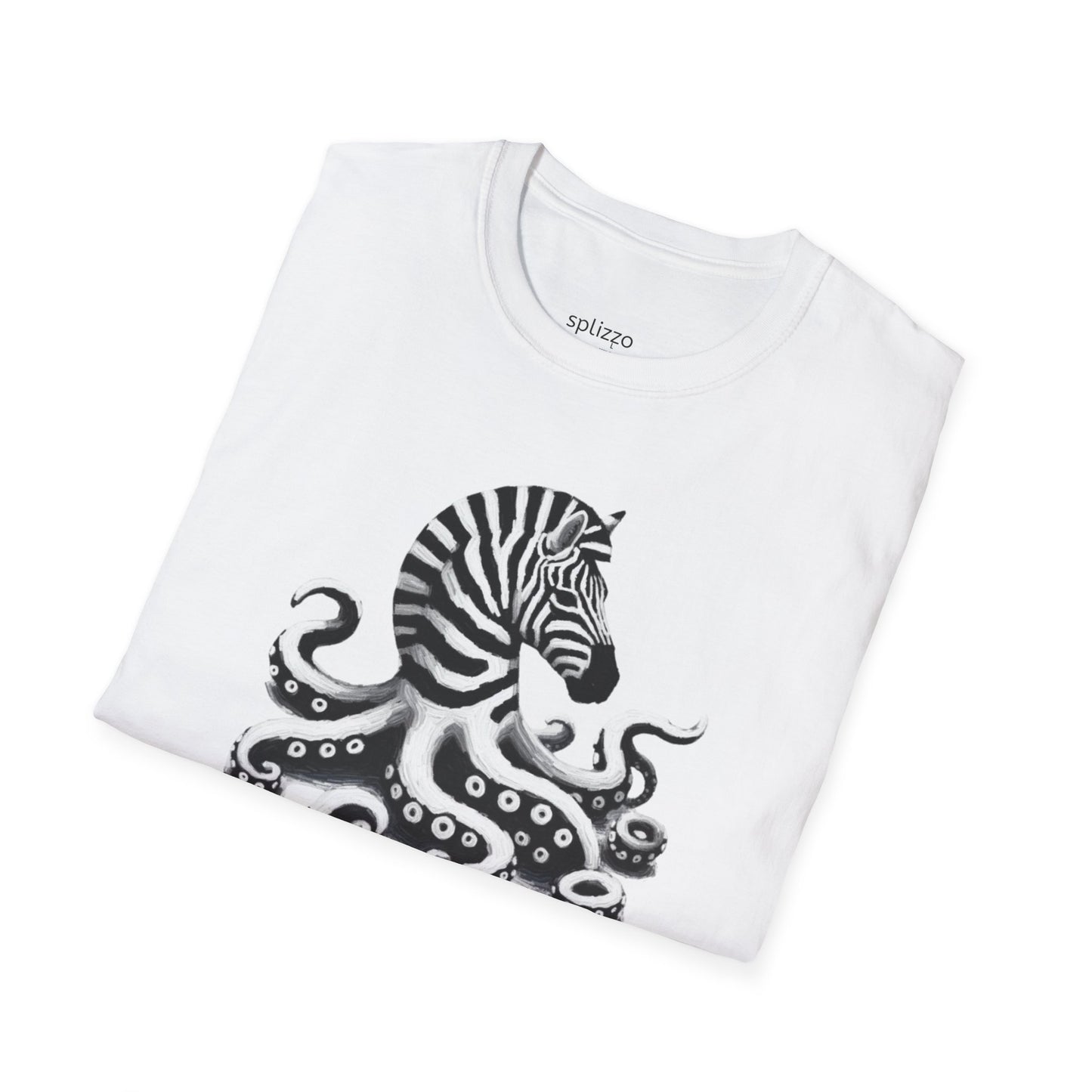 Zebra Octopus Tee: Unisex Softstyle T-Shirt, Beachwear, Graphic Shirt, Casual Gift, Art Tee, Unique Summer Apparel