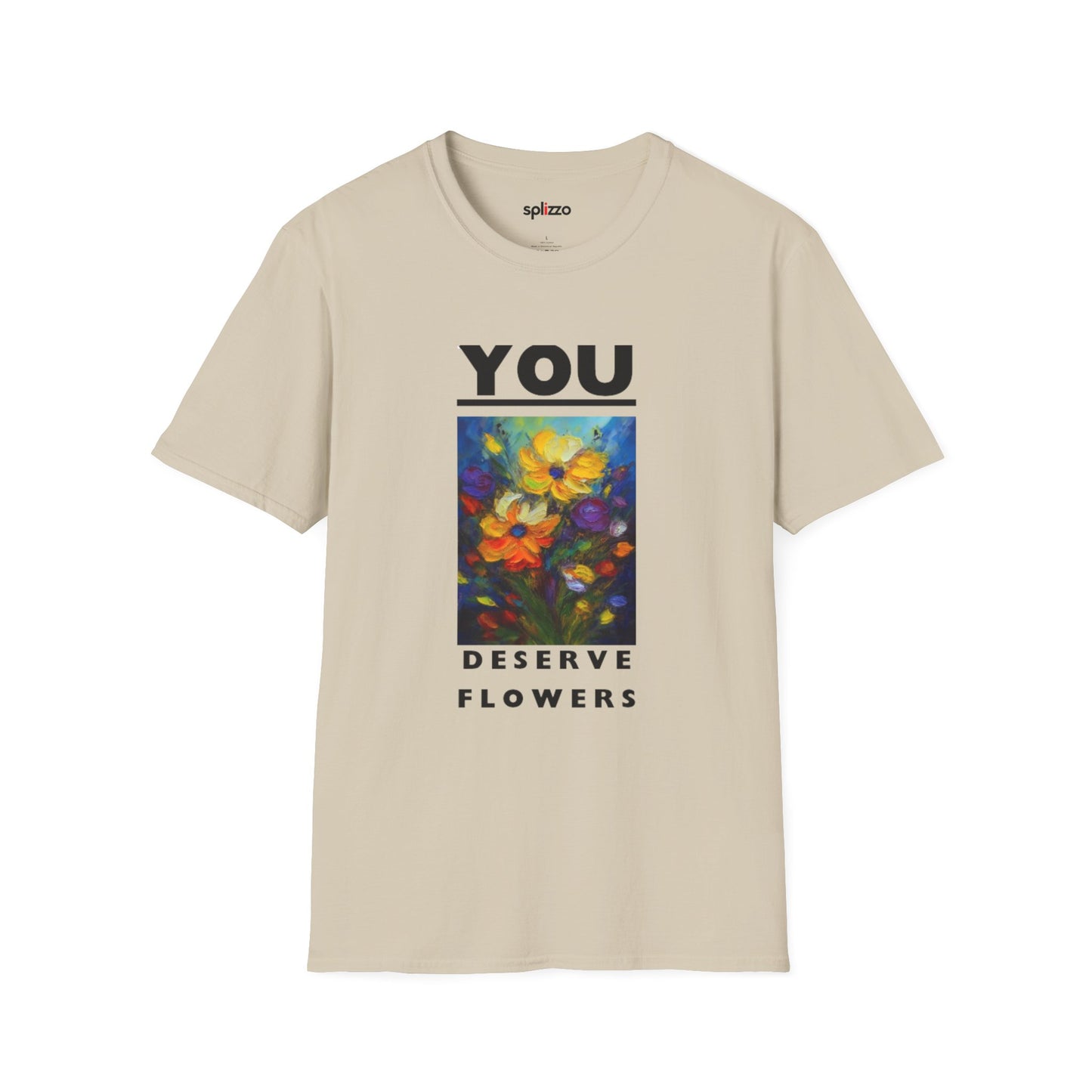 Inspirational Unisex Softstyle T-Shirt - 'You Deserve Flowers' & Lion-Sheep Graphic