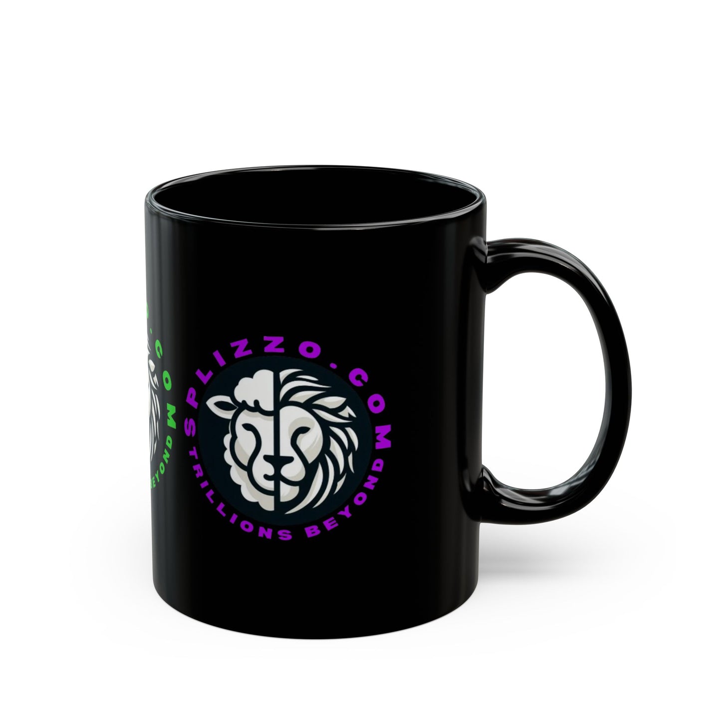 Custom Black Mug - Splizzo.com Lion Design, Perfect for Coffee Lovers