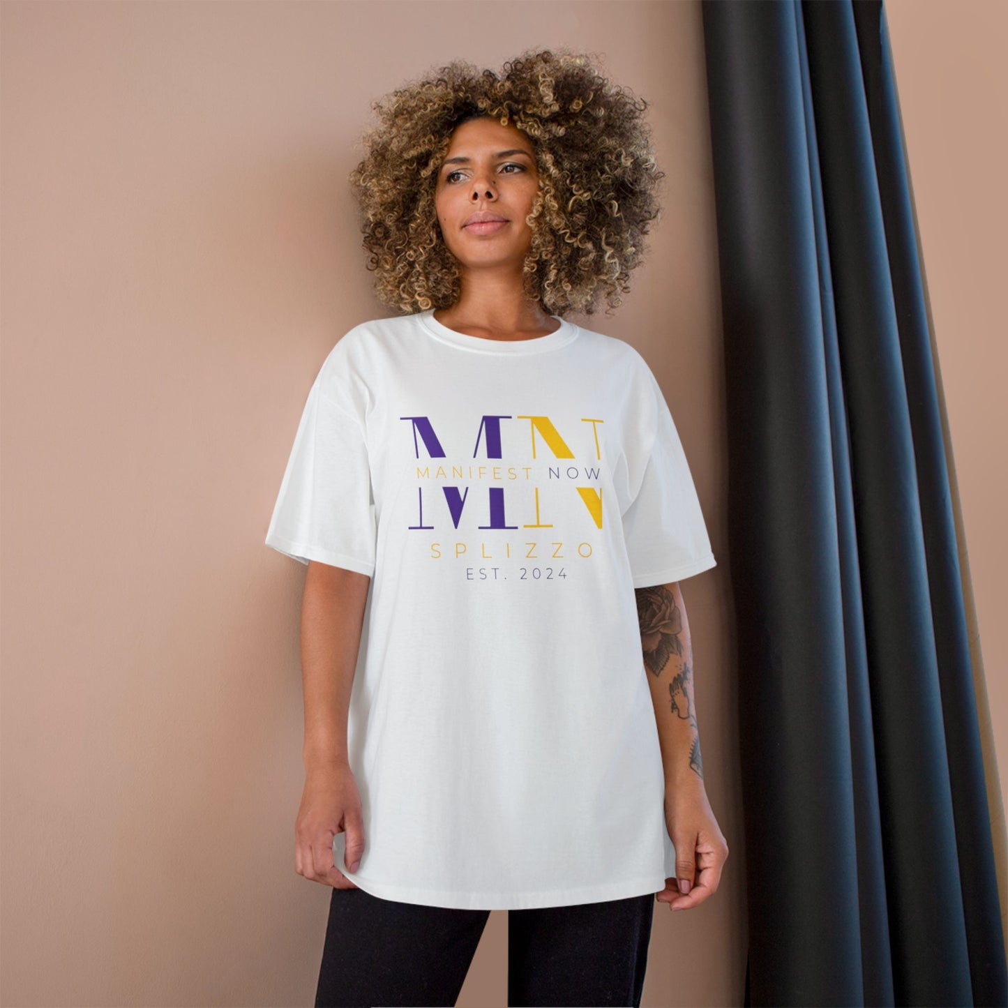 Manifest Now Champion T-Shirt - Empowering Graphic Tee for a Positive Mindset