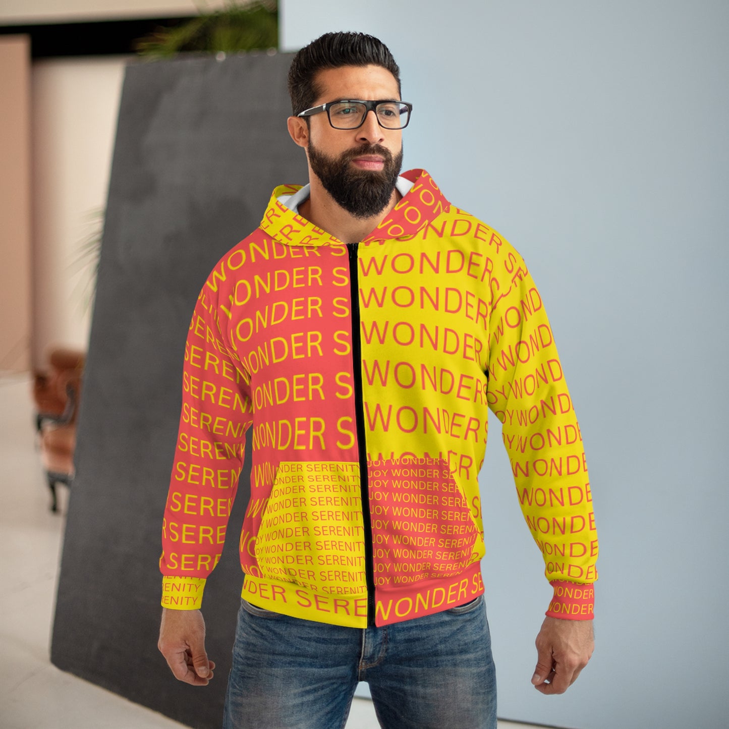 Vibrant Unisex Zip Hoodie - "Wonder Serenity" Design for Comfort and Style