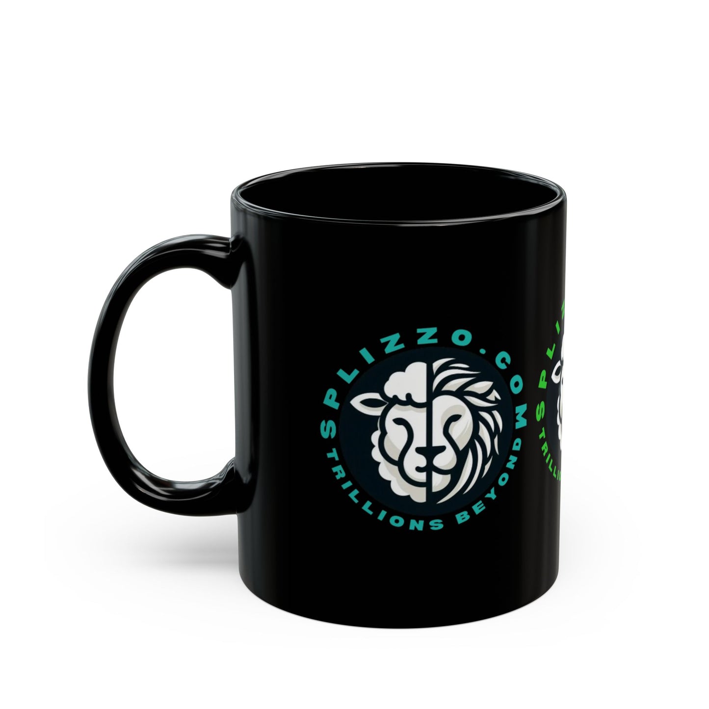 Custom Black Mug - Splizzo.com Lion Design, Perfect for Coffee Lovers
