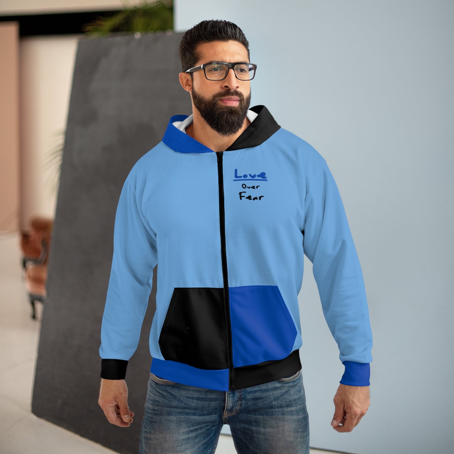 Inspirational Unisex Zip Hoodie - 'Love > Fear' & 'Cherish Gentle Rain'