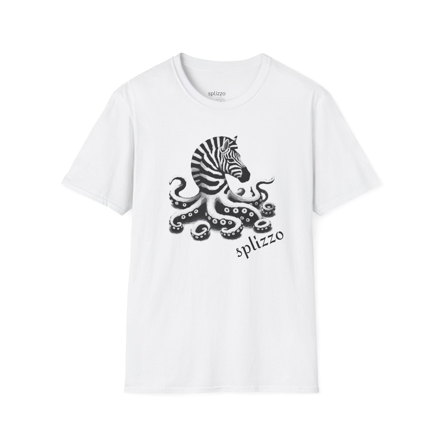 Zebra Octopus Tee: Unisex Softstyle T-Shirt, Beachwear, Graphic Shirt, Casual Gift, Art Tee, Unique Summer Apparel