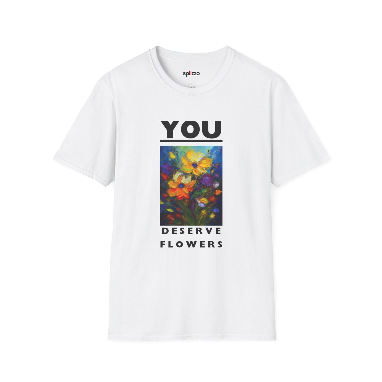 Inspirational Unisex Softstyle T-Shirt - 'You Deserve Flowers' & Lion-Sheep Graphic
