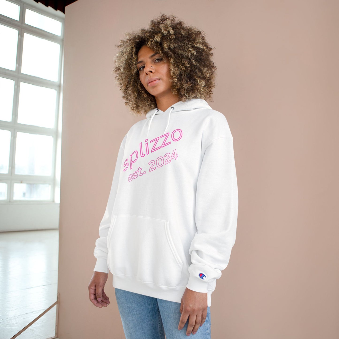 Splizzo Champion Hoodie - Pink Heart Crown Design, Perfect for Casual Wear