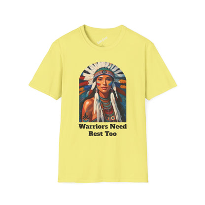 Warriors Need Rest Too Unisex Softstyle T-Shirt | Bohemian Style Tee for Self-Care and Empowerment