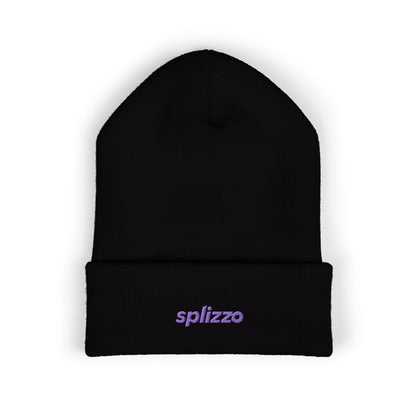 Embroidered "splizzo" Cuffed Beanie - Minimal Purple Logo Knit Hat