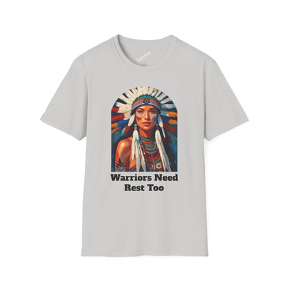 Warriors Need Rest Too Unisex Softstyle T-Shirt | Bohemian Style Tee for Self-Care and Empowerment