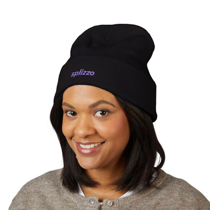 Embroidered "splizzo" Cuffed Beanie - Minimal Purple Logo Knit Hat