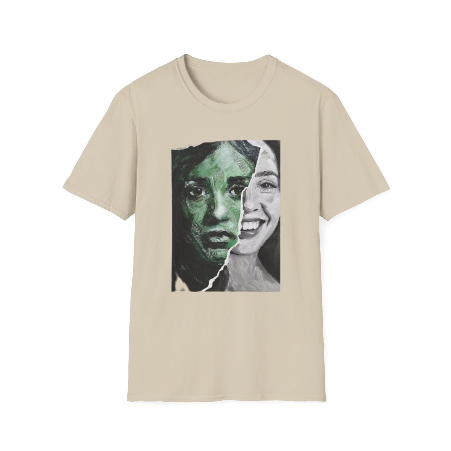 The Duality of Living with Anxiety T-shirt Green Face