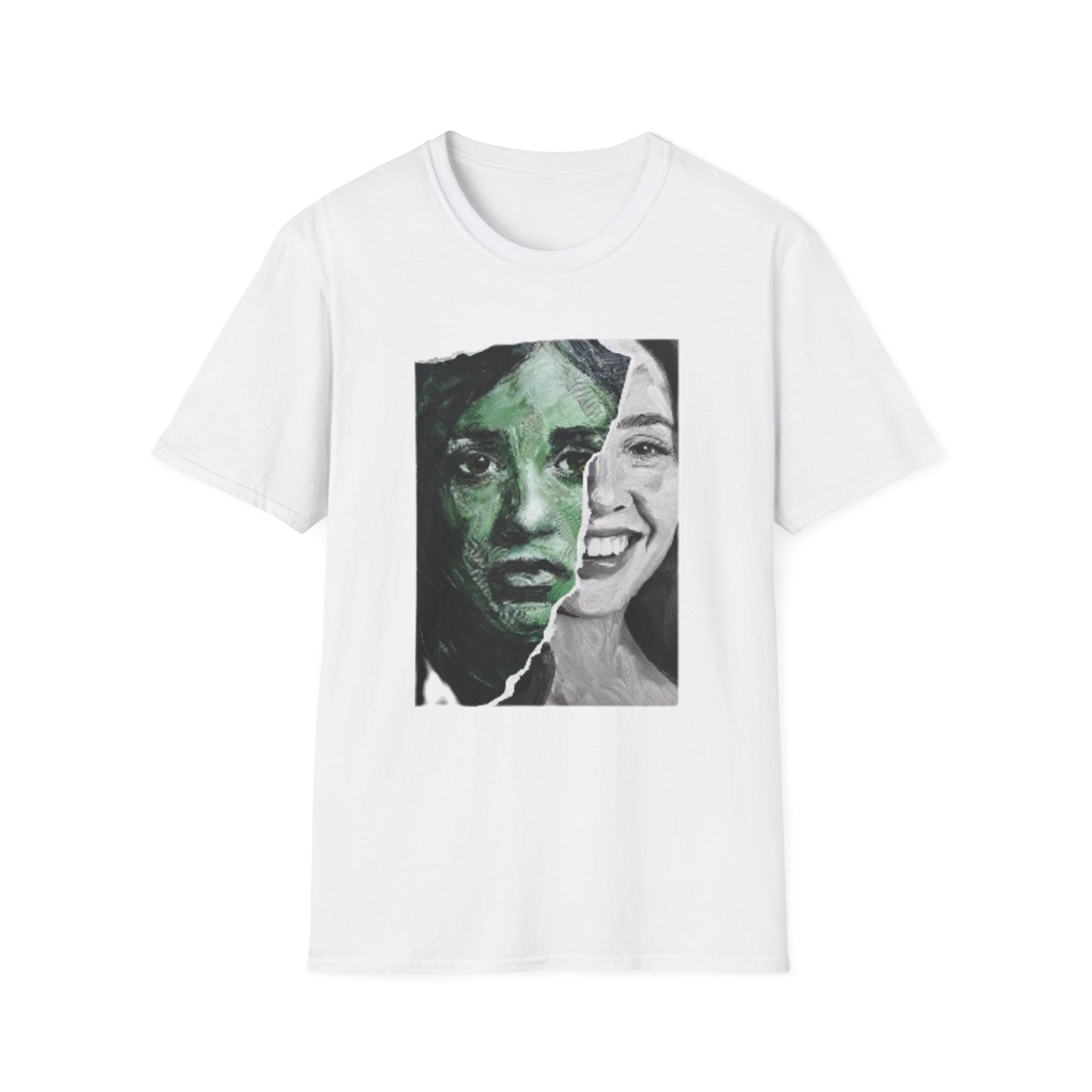 The Duality of Living with Anxiety T-shirt Green Face