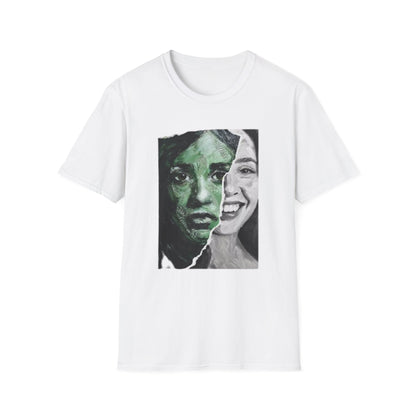 The Duality of Living with Anxiety T-shirt Green Face