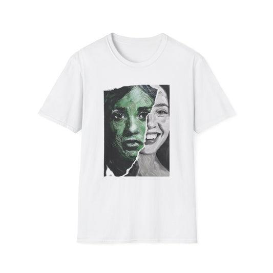 The Duality of Living with Anxiety T-shirt Green Face