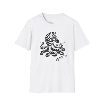 Zebra Octopus Tee: Unisex Softstyle T-Shirt, Beachwear, Graphic Shirt, Casual Gift, Art Tee, Unique Summer Apparel
