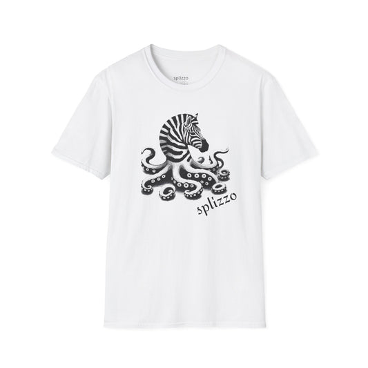 Zebra Octopus Tee: Unisex Softstyle T-Shirt, Beachwear, Graphic Shirt, Casual Gift, Art Tee, Unique Summer Apparel